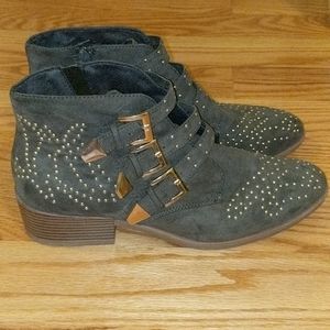 Dark Green Ankle Booties with Gold Studs